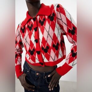 Zara Argyle Mickey Mouse Cardigan Rare Small NWT